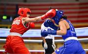 9 March 2024; Sofia Micaela Robles of Argentina, left, in action against Shera Mae Patricio of USA during their Women's 54kg Round of 16 bout during day seven at the Paris 2024 Olympic Boxing Qualification Tournament at E-Work Arena in Busto Arsizio, Italy. Photo by Ben McShane/Sportsfile