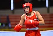 9 March 2024; Sofia Micaela Robles of Argentina during their Women's 54kg Round of 16 bout against Shera Mae Patricio of USA during day seven at the Paris 2024 Olympic Boxing Qualification Tournament at E-Work Arena in Busto Arsizio, Italy. Photo by Ben McShane/Sportsfile