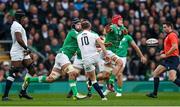 9 March 2024; Caelan Doris, left, and Josh van der Flier of Ireland charge down a drop-goal attempt by George Ford of England during the Guinness Six Nations Rugby Championship match between England and Ireland at Twickenham Stadium in London, England. Photo by David Fitzgerald/Sportsfile