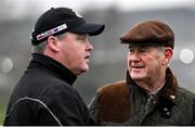 11 March 2024; Horse owner JP McManus, right, and trainer Gordon Elliott on the gallops ahead of the Cheltenham Racing Festival at Prestbury Park in Cheltenham, England. Photo by David Fitzgerald/Sportsfile