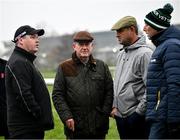 11 March 2024; Horse owner JP McManus, second from left, with, from left, trainer Gordon Elliott, owner Justin Carthy and trainer Gavin Cromwell on the gallops ahead of the Cheltenham Racing Festival at Prestbury Park in Cheltenham, England. Photo by David Fitzgerald/Sportsfile