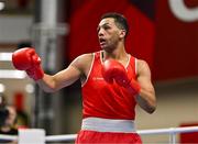 11 March 2024; Kelyn Cassidy of Ireland during their Men's 80kg Quarterfinals bout against Nurbek Oralbay of Kazakhstan during day nine at the Paris 2024 Olympic Boxing Qualification Tournament at E-Work Arena in Busto Arsizio, Italy. Photo by Ben McShane/Sportsfile