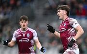 16 March 2024; Charlie Donnelly of Omagh CBS celebrates after scoring a point during the Masita GAA Football Post Primary Schools Hogan Cup final match between Mercy Mounthawk of Kerry and Omagh CBS of Tyrone at Croke Park in Dublin. Photo by Piaras Ó Mídheach/Sportsfile