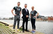 19 March 2024; In attendance at the announcement of A&L Goodbody’s title sponsorship of Athletics Ireland’s ALG5K Corporate Team Challenge, formerly GT5K, are, from left, Ambassadors Dean Rock, ALG Partner David Widger and Ambassador Catherina McKiernan in Dublin City Centre on September 10th, 2024. Photo by Sam Barnes/Sportsfile