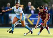 17 March 2024; Yasmin Pratt of Loreto HC in action against Caoimhe Byrne of UCD LHC during the Jacqui Potter Cup final match between UCD LHC and Loreto HC at Three Rock Rovers Hockey Club in Rathfarnham, Dublin. Photo by Tyler Miller/Sportsfile