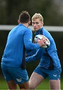 18 March 2024; Jamie Osborne, right, and Ross Byrne during a Leinster rugby squad training session at UCD in Dublin. Photo by Harry Murphy/Sportsfile