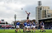 20 March 2024; Frank Maher of Terenure College wins possession in the lineout during the Bank of Ireland Leinster Schools Junior Cup final match between St Mary's College and Terenure College at Energia Park in Dublin. Photo by Harry Murphy/Sportsfile