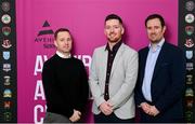 21 March 2024; In attendence, from left, League of Ireland director Mark Scanlon, Avenir Sports Northern Ireland operations manager Mark McAreavey, and Neil Coleman, Head of communications & digital innovation at NI Football League, pictured at the launch of the Avenir Sports All-Island Cup 2024 at FAI Headquarters in Abbotstown, Dublin. Photo by Seb Daly/Sportsfile