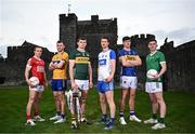 21 March 2024; In attendance are footballers, from left, Matty Taylor of Cork, Cillian Brennan of Clare, Diarmuid O’Connor of Kerry, Jason Curry of Waterford, Steven O’Brien of Tipperary and Paul Maher of Limerick pictured at the launch of the Munster GAA Senior Hurling and Football Championship 2024 at Cahir Castle in Tipperary. Photo by Harry Murphy/Sportsfile