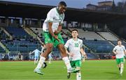 22 March 2024; Sinclair Armstrong of Republic of Ireland celebrates after scoring his side's first goal during the UEFA European Under-21 Championship qualifier match between San Marino and Republic of Ireland at San Marino Stadium in Serravalle, San Marino. Photo by Roberto Bregani/Sportsfile