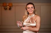 22 March 2024; Sadhbh Fisher of Maynooth University with her Rising Star award during the 2024 HEC All Stars awards night at the Dublin Bonnington Hotel in Dublin. Photo by Ramsey Cardy/Sportsfile