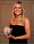 22 March 2024; Annmarie Keegan of Maynooth University with her Rising Star award during the 2024 HEC All Stars awards night at the Dublin Bonnington Hotel in Dublin. Photo by Ramsey Cardy/Sportsfile