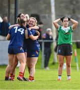 24 March 2024; Ciara Clarke of Fermanagh reacts after her side's defeat in the Lidl LGFA National League Division 4 semi-final match between Fermanagh and Carlow at Dowdallshill GAA Club in Dundalk, Louth. Photo by Tyler Miller/Sportsfile