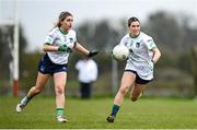 24 March 2024; Limerick players Deborah Murphy, right, and Katie Heelan during the Lidl LGFA National League Division 4 semi-final match between Leitrim and Limerick at Pádraig Pearses GAA Club in Roscommon. Photo by Seb Daly/Sportsfile