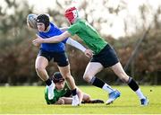 27 March 2024; Daniel Gill of North Midlands is tackled by Dylan Brennan of South East during the BearingPoint Shane Horgan Cup Round 5 match between South East and North Midlands at Carlow Institute of Technology in Carlow. Photo by Tyler Miller/Sportsfile