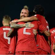 6 September 2013; Raul Meireles, Portugal, left, and Pepe, right, celebrate with Bruno Alves who scored their side's first goal. 2014 FIFA World Cup Qualifier, Group F, Northern Ireland v Portugal, Windsor Park, Belfast.  Picture credit: Oliver McVeigh / SPORTSFILE