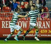 13 September 2013; Shamrock Rovers' Ronan Finn, right, celebrates after scoring his side's first goal with team-mate Gary McCabe. FAI Ford Cup Quarter-Final, St Patrick’s Athletic v Shamrock Rovers, Richmond Park, Dublin. Picture credit: David Maher / SPORTSFILE
