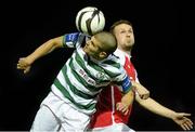 13 September 2013; Conor Powell, Shamrock Rovers, in action against Conan Byrne, St Patrick’s Athletic. FAI Ford Cup Quarter-Final, St Patrick’s Athletic v Shamrock Rovers, Richmond Park, Dublin. Picture credit: David Maher / SPORTSFILE