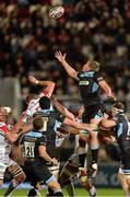 13 September 2013; Jonny Gray, Glasgow Warriors, in action against Dan Tuoohy, Ulster in the line out. Celtic League 2013/14, Round 2, Ulster v Glasgow Warriors, Ravenhill Park, Belfast, Co. Antrim. Picture credit: Oliver McVeigh / SPORTSFILE