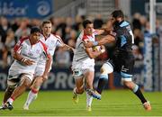 13 September 2013; David McIlwaine, Ulster, is tackled by Josh Strauss, Glasgow Warriors. Celtic League 2013/14, Round 2, Ulster v Glasgow Warriors, Ravenhill Park, Belfast, Co. Antrim. Picture credit: Oliver McVeigh / SPORTSFILE