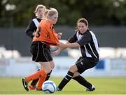 14 September 2013; Lorraine McCarthy, Kilcullen FC, in action against Roisin Aspell, Corrib Rangers FC. FAI Umbro Women’s Junior Cup Final, Kilcullen FC v Corrib Rangers FC, Newbridge Town FC, Newbridge, Co. Kildare. Picture credit: Brian Lawless / SPORTSFILE