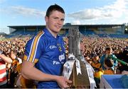 14 September 2013; Clare captain Paul Flanagan with the trophy after the game. Bord Gáis Energy GAA Hurling Under 21 All-Ireland 'A' Championship Final, Antrim v Clare, Semple Stadium, Thurles, Co. Tipperary. Picture credit: Brendan Moran / SPORTSFILE