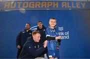 29 March 2024; Leinster players Ed Byrne, Garry Ringrose and Ciarán Frawley in Autograph Alley before the United Rugby Championship match between Leinster and Vodacom Bulls at the RDS Arena in Dublin. Photo by Seb Daly/Sportsfile