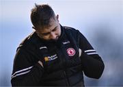 30 March 2024; Tyrone manager Stevie McGarry reacts to a missed opportunity late on in the Allianz Hurling League Division 2B final match between Derry and Tyrone at the Derry GAA Centre of Excellence in Owenbeg, Derry. Photo by Ben McShane/Sportsfile