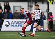 1 April 2024; Jack Keaney of Drogheda United in action against Jamie Gullan of Dundalk during the SSE Airtricity Men's Premier Division match between Dundalk and Drogheda United at Oriel Park in Dundalk, Louth. Photo by Ben McShane/Sportsfile