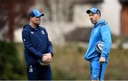 1 April 2024; Senior coach Jacques Nienaber, left, and backs coach Andrew Goodman during Leinster rugby squad training at UCD in Dublin. Photo by Harry Murphy/Sportsfile
