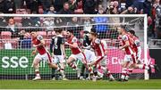 1 April 2024; Luke Turner of St Patrick's Athletic, second from left, celebrates after scoring his side's first goal during the SSE Airtricity Men's Premier Division match between St Patrick's Athletic and Sligo Rovers at Richmond Park in Dublin. Photo by Harry Murphy/Sportsfile