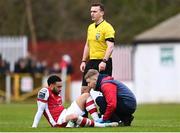 1 April 2024; Jake Mulraney of St Patrick's Athletic receives treatment during the SSE Airtricity Men's Premier Division match between St Patrick's Athletic and Sligo Rovers at Richmond Park in Dublin. Photo by Harry Murphy/Sportsfile
