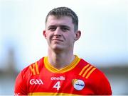 7 April 2024; Dara Curran of Carlow reacts after his side's defeat in the Leinster GAA Football Senior Championship Round 1 match between Wexford and Carlow at Chadwicks Wexford Park in Wexford. Photo by Tyler Miller/Sportsfile