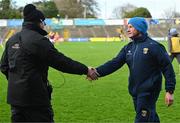 7 April 2024; Wexford manager John Hegarty and Carlow manager Niall Carew after the Leinster GAA Football Senior Championship Round 1 match between Wexford and Carlow at Chadwicks Wexford Park in Wexford. Photo by Tyler Miller/Sportsfile