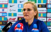 8 April 2024; Manager Sarina Wiegman during an England Women's media conference at the Aviva Stadium in Dublin. Photo by Tyler Miller/Sportsfile