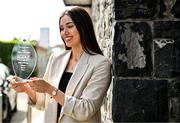 9 April 2024; Kildare’s Ellie O’Toole is pictured with The Croke Park Hotel/LGFA Player of the Month award for March 2024, at The Croke Park Hotel in Jones Road, Dublin. A newcomer to the Kildare panel in 2024, Ellie was a stand-out player for the Lilywhites in their Lidl NFL Division 2 outings against Laois and Tyrone in March. Kildare were crowned 2024 Lidl NFL Division 2 champions at Croke Park last Sunday, with Ellie coming off the bench in the second half to play a key role. Photo by Tyler Miller/Sportsfile