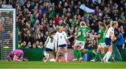 9 April 2024; Alex Greenwood of England, 6, celebrates after scoring her side's second goal from a penalty, during the UEFA Women's European Championship qualifying group A match between Republic of Ireland and England at Aviva Stadium in Dublin. Photo by Ramsey Cardy/Sportsfile