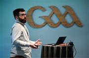 10 April 2024; Ernest Kovacs of the ACCESS Project speaks during the Activating The Sport Sector For Sustainability ACCESS GAA Multiplier Event at Croke Park in Dublin. Photo by Harry Murphy/Sportsfile