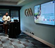 10 April 2024; Ernest Kovacs of the ACCESS Project speaks during the Activating The Sport Sector For Sustainability ACCESS GAA Multiplier Event at Croke Park in Dublin. Photo by Harry Murphy/Sportsfile