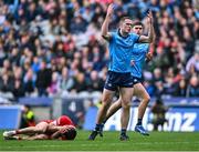 31 March 2024; Brian Fenton of Dublin and Eunan Mulholland of Derry during the Allianz Football League Division 1 Final match between Dublin and Derry at Croke Park in Dublin. Photo by Piaras Ó Mídheach/Sportsfile