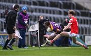 14 April 2024; Ben Brosnan of Wexford in action against Leonard Grey of Louth during the Leinster GAA Football Senior Championship quarter-final match between Louth and Wexford at Laois Hire O’Moore Park in Portlaoise, Laois. Photo by Piaras Ó Mídheach/Sportsfile