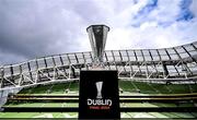 16 April 2024; The UEFA Europa League trophy at the Aviva Stadium ahead of the 2023/24 UEFA Europa League Final which will take place on Wednesday, May 22 in Dublin. Photo by Stephen McCarthy/Sportsfile