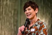 19 April 2024; SETU Senior Lecturer Professor Niamh Murphy speaking in a panel discussion during the Professional Women in Sport, Exercise, Physical Activity and Health network event at the Farnham Estate in Cavan. Photo by Sam Barnes/Sportsfile