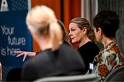 19 April 2024; OFI President and Swim Ireland Chief Executive Sarah Keane speaking in a panel discussion during the Professional Women in Sport, Exercise, Physical Activity and Health network event at the Farnham Estate in Cavan. Photo by Sam Barnes/Sportsfile