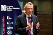 19 April 2024; Head of College, Atlantic Technological University, Paul Hannigan addresses attendees during the Professional Women in Sport, Exercise, Physical Activity and Health network event at the Farnham Estate in Cavan. Photo by Sam Barnes/Sportsfile