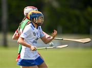 20 April 2024; Rose Geoghegan of Cavan in action against Rebekah Monaghan of Mayo during the Electric Ireland All-Ireland Camogie Minor B Championship semi-final 1 match between Cavan and Mayo at Duggan Park in Ballinasloe, Galway. Photo by Sam Barnes/Sportsfile