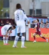 26 April 2024; Darragh Markey of Drogheda United celebrates after scoring his side's first goal during the SSE Airtricity Men's Premier Division match between Drogheda United and Sligo Rovers at Weavers Park in Drogheda, Louth. Photo by Shauna Clinton/Sportsfile