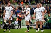 28 April 2024; Cork Constitution players, from left, Niall Kenneally, James Taylor and Harry O’Riordan during the Energia All-Ireland League Men's Division 1A final match between Terenure College and Cork Constitution at the Aviva Stadium in Dublin. Photo by Seb Daly/Sportsfile