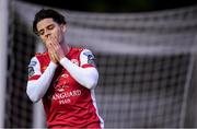 3 May 2024; Ruairi Keating of St Patrick's Athletic reacts to a missed shot on goal during the SSE Airtricity Men's Premier Division match between St Patrick's Athletic and Drogheda United at Richmond Park in Dublin. Photo by Shauna Clinton/Sportsfile