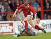 4 August 2004; Glen Fitzpatrick, Shelbourne, in action against Mato Neretvliak, Hajduk Split. UEFA Champions League 2nd Qualifying Round, 2nd Leg, Shelbourne v Hajduk Split, Tolka Park, Dublin. Picture credit; Brian Lawless / SPORTSFILE